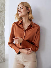 Modern 100% Long Sleeves Straight Fit Top Silk Blouse for Women